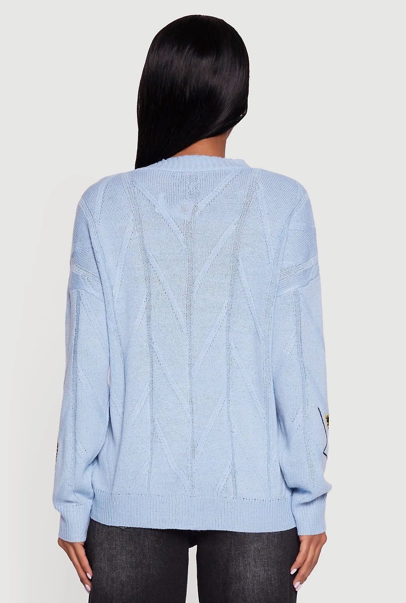 Embroidered Patchwork Graphic Button Front Cardigan