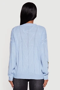 Embroidered Patchwork Graphic Button Front Cardigan