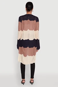 Womens Trendy Crochet Color Block Long Sleeve Duster, Multi,