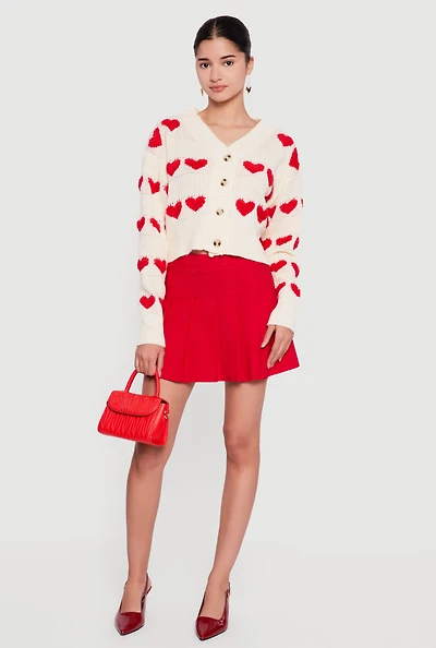 Heart Tufted Knit Cropped Cardigan