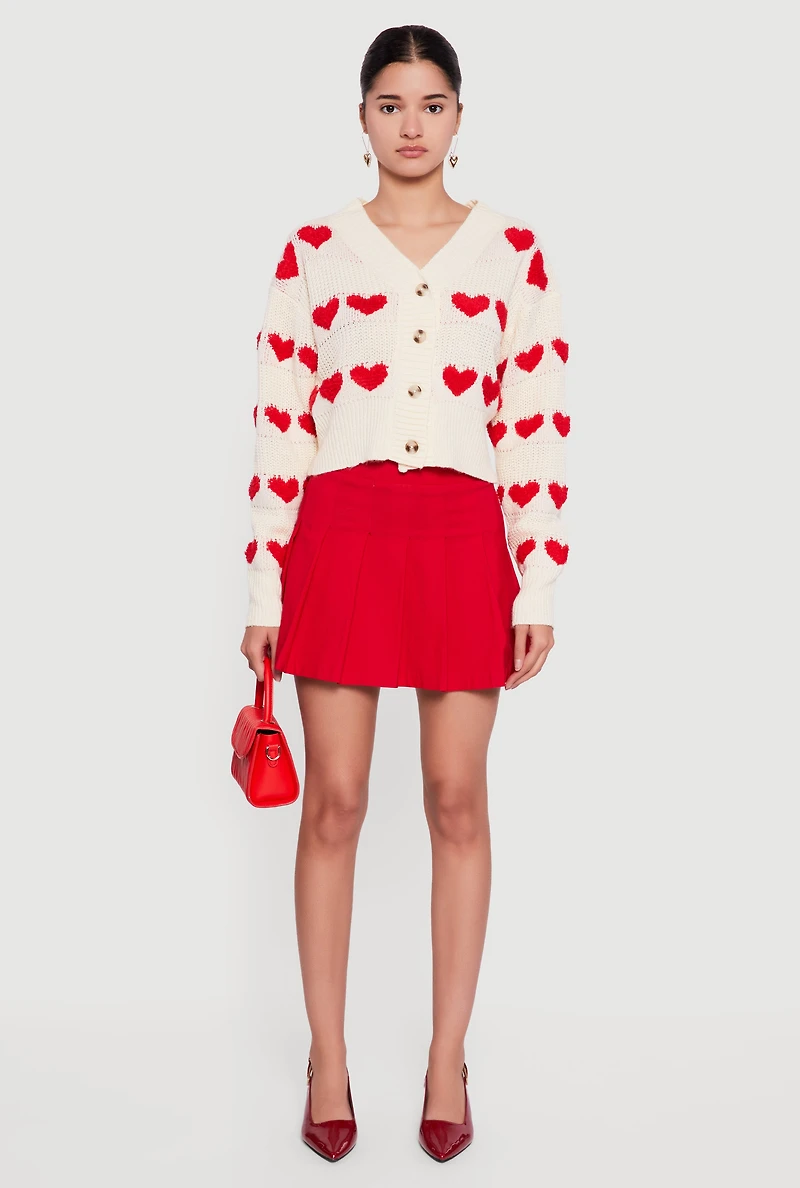 Heart Tufted Knit Cropped Cardigan