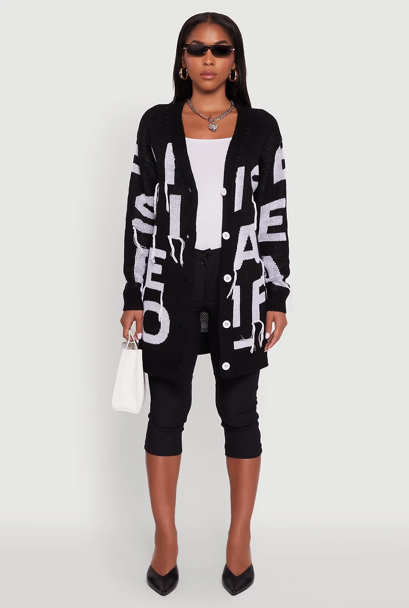 Womens Alphabet Fringe Detail Cardigan,