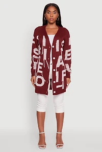 Womens Alphabet Fringe Detail Cardigan, Burgundy, Size XL