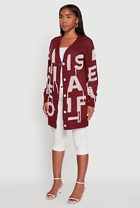 Womens Alphabet Fringe Detail Cardigan, Burgundy, Size XL