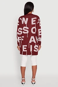 Womens Alphabet Fringe Detail Cardigan, Burgundy, Size XL
