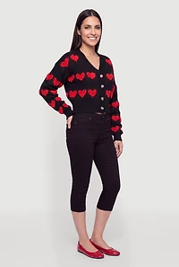 Heart Print Tufted Knit Cardigan