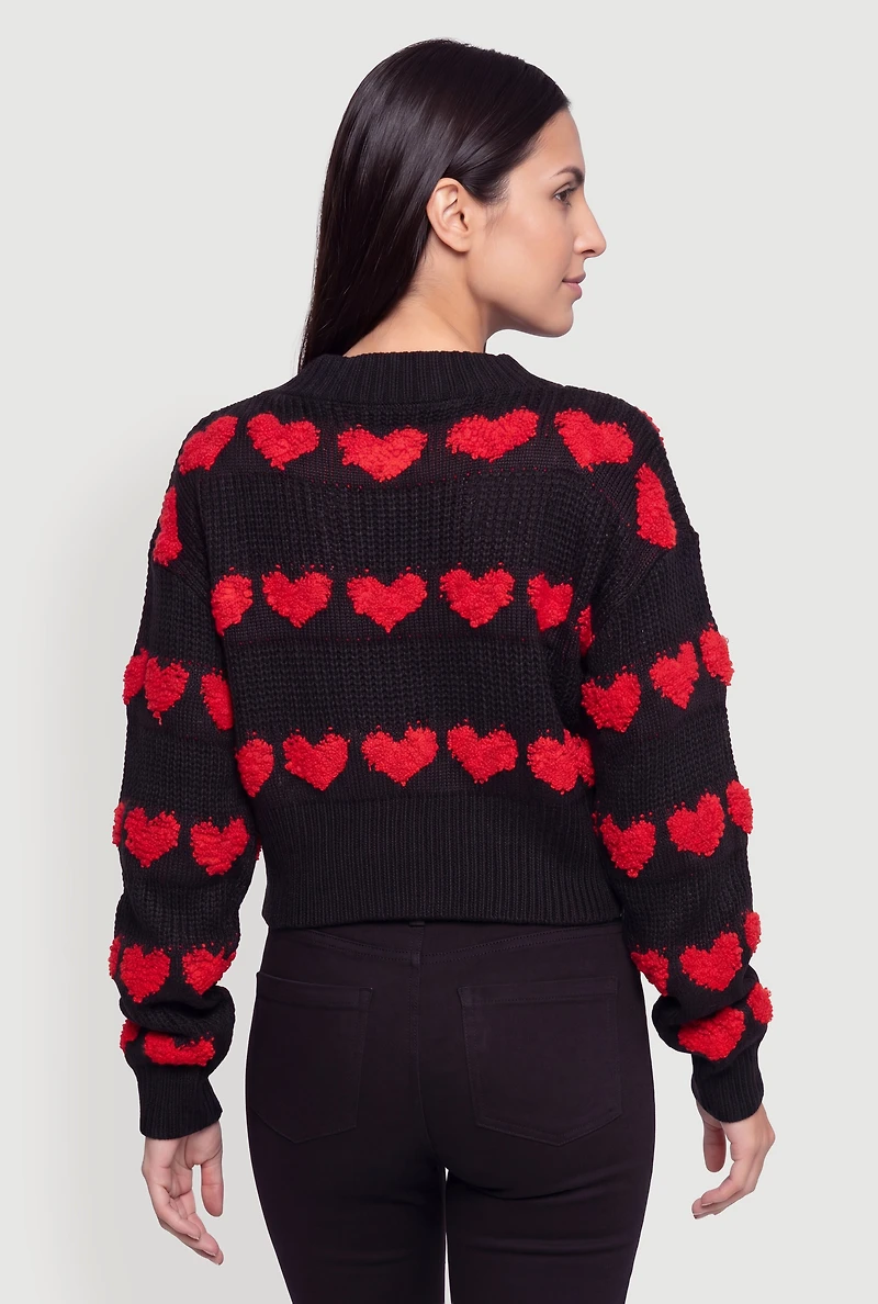 Heart Print Tufted Knit Cardigan