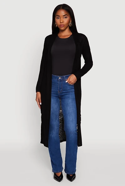 Womens Distressed Long Sleeve Open Front Duster Cardigan,
