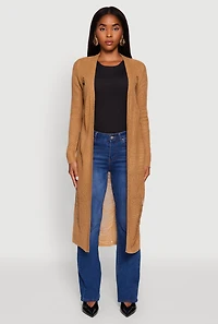 Womens Distressed Long Sleeve Open Front Duster Cardigan,