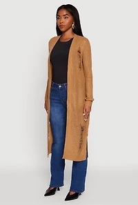 Womens Distressed Long Sleeve Open Front Duster Cardigan, M