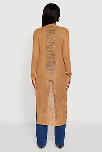 Womens Distressed Long Sleeve Open Front Duster Cardigan,