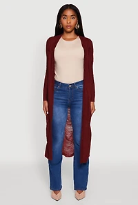 Distressed Long Sleeve Open Front Duster Cardigan