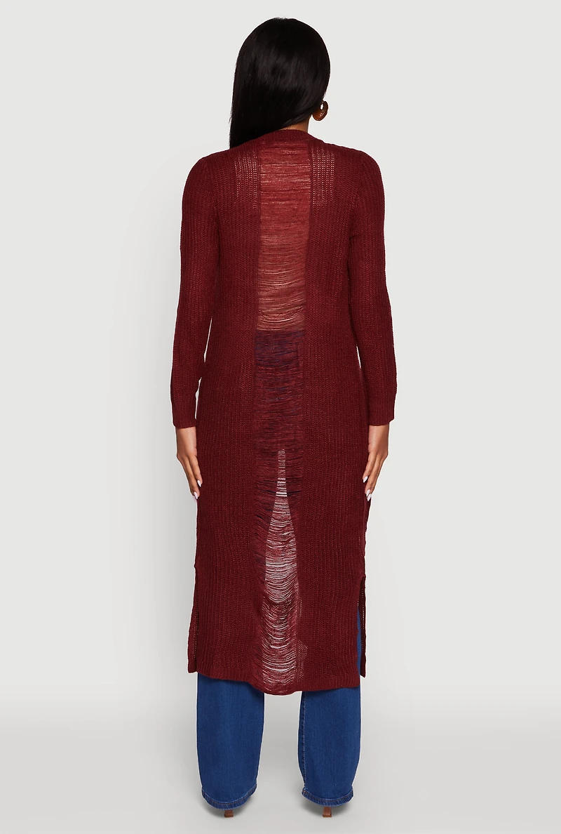 Distressed Long Sleeve Open Front Duster Cardigan