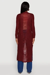 Distressed Long Sleeve Open Front Duster Cardigan