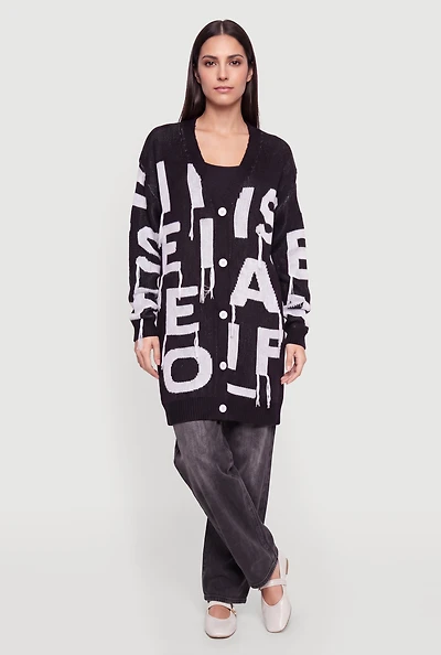 Alphabet Fringe Drop Shoulder Oversized Cardigan