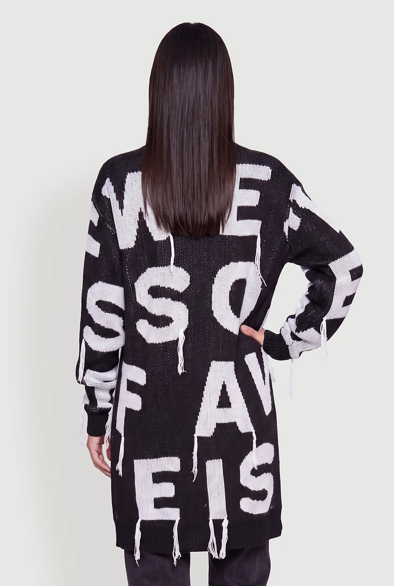 Alphabet Fringe Drop Shoulder Oversized Cardigan