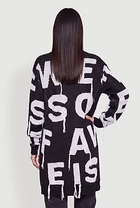 Alphabet Fringe Drop Shoulder Oversized Cardigan