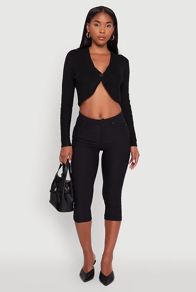 Womens One Button Cropped Cardigan, Black, Size XL
