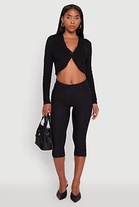 Womens One Button Cropped Cardigan, Black, Size XL