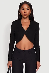 Womens One Button Cropped Cardigan, Black, Size XL