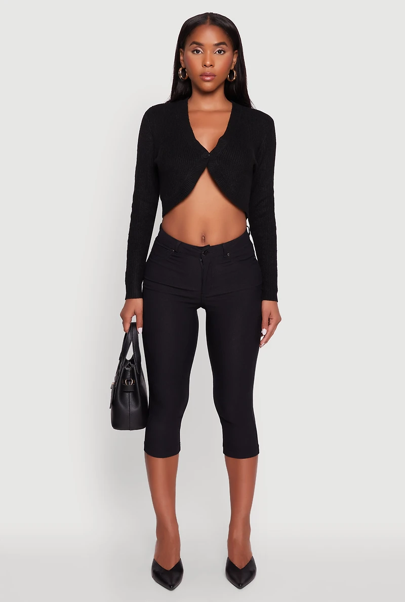 Womens One Button Cropped Cardigan, Black, Size XL