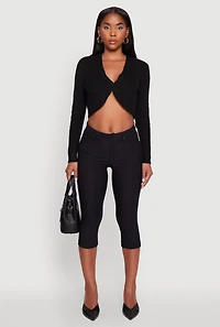 Womens One Button Cropped Cardigan, Black, Size XL