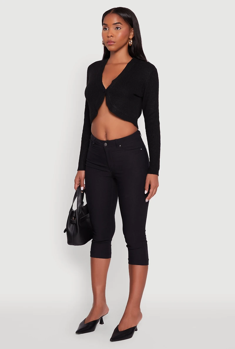 Womens One Button Cropped Cardigan, Black, Size XL