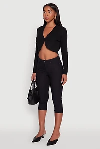 Womens One Button Cropped Cardigan, Black, Size XL