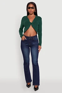 Womens One Button Cropped Cardigan, Green, Size S