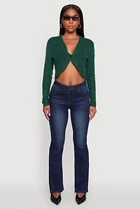 Womens One Button Cropped Cardigan, Green, Size S