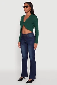 Womens One Button Cropped Cardigan, Green, Size S