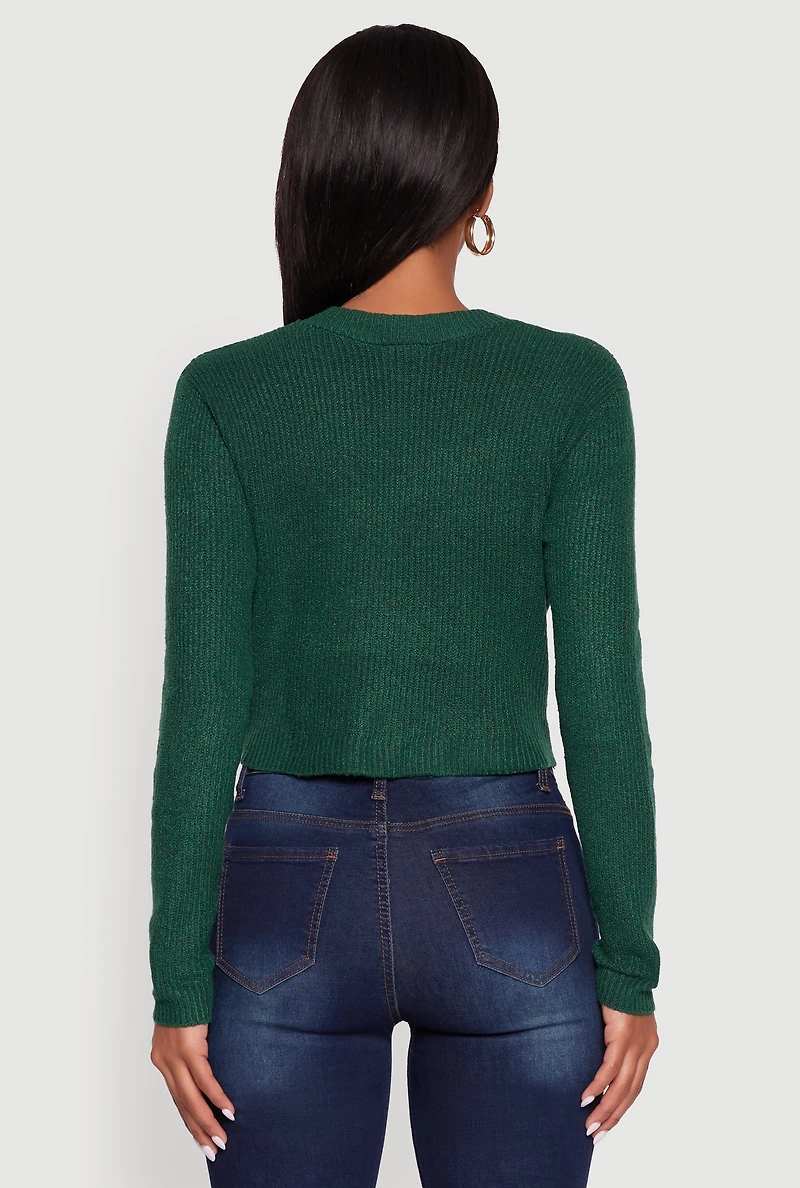 Womens One Button Cropped Cardigan, Green, Size S