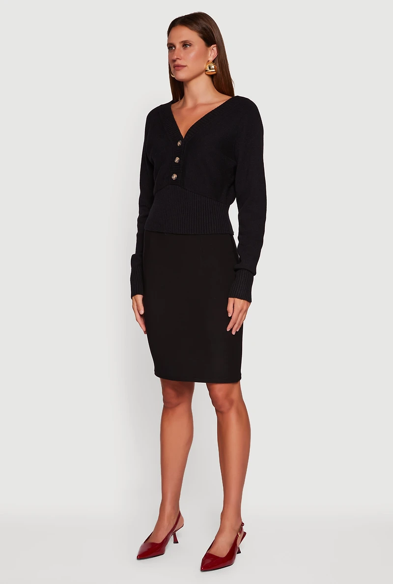 Womens Dolman Long Sleeve Lace Up Back Cardigan, Black, Size L
