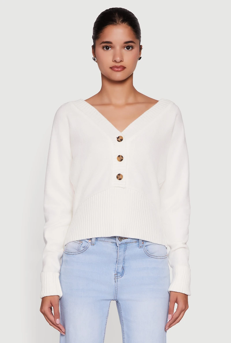 Dolman Long Sleeve Lace Up Back Sweater