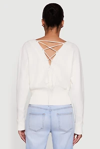 Dolman Long Sleeve Lace Up Back Sweater