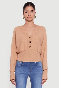 Womens Dolman Long Sleeve Lace Up Back Cardigan, Beige, Size XL