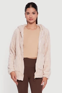 Hooded Oversized Ribbed Knit Sherpa Jacket
