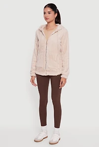 Hooded Oversized Ribbed Knit Sherpa Jacket