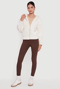 Oversized Ribbed Knit Hooded Sherpa Jacket