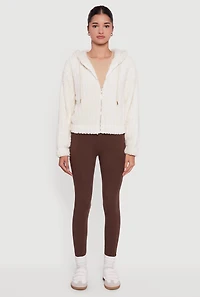 Oversized Ribbed Knit Hooded Sherpa Jacket