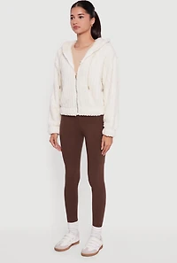 Oversized Ribbed Knit Hooded Sherpa Jacket