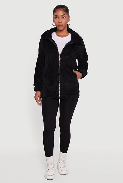 Oversized Ribbed Knit Sherpa Jacket