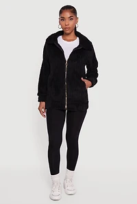 Oversized Ribbed Knit Sherpa Jacket