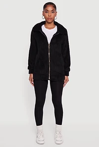Oversized Ribbed Knit Sherpa Jacket