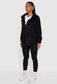Oversized Ribbed Knit Sherpa Jacket