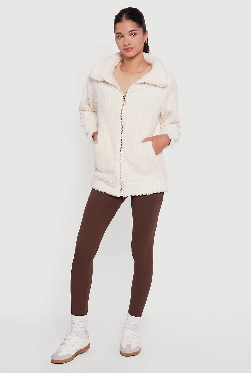 Oversized Ribbed Knit Sherpa Jacket