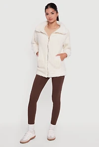 Oversized Ribbed Knit Sherpa Jacket