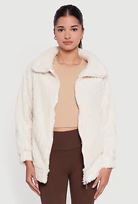 Oversized Ribbed Knit Sherpa Jacket