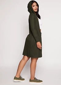 Womens Rib Knit Hooded Long Sleeve Duster, Green, Size S
