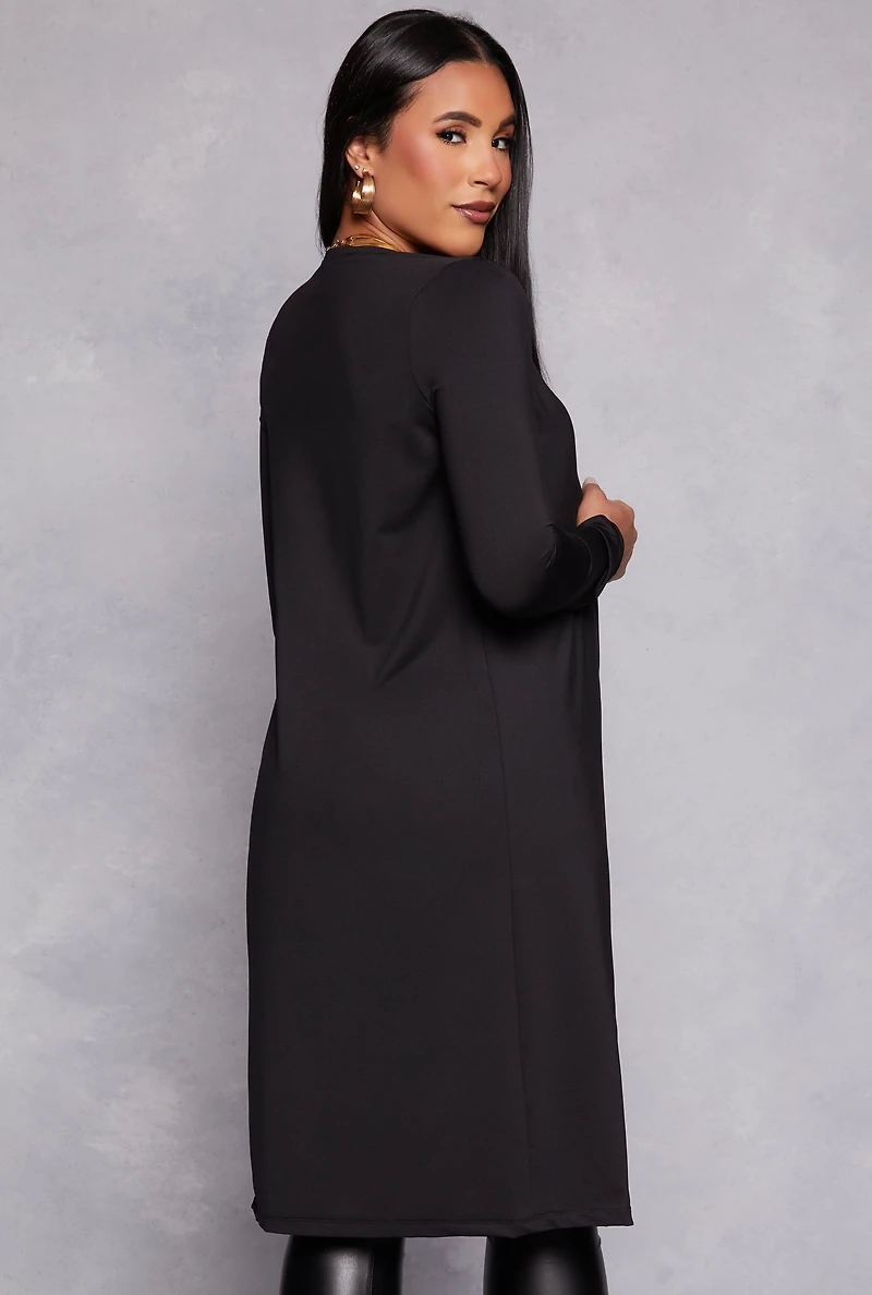 Womens Long Sleeve Open Front Duster, Black, Size L
